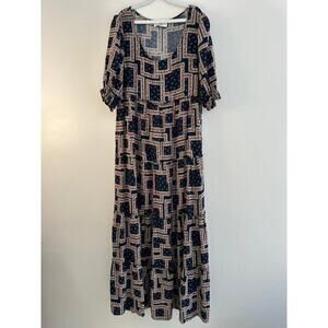NWOT Natural Life Floral Patchwork Short Sleeve Tiered Cottagecore Maxi Small